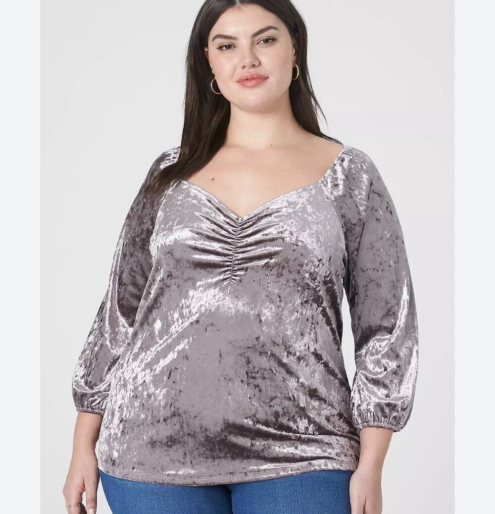 Lane Bryant Crushed Velvet v-neck 3/4 sleeve top Blouse Bronze size 18